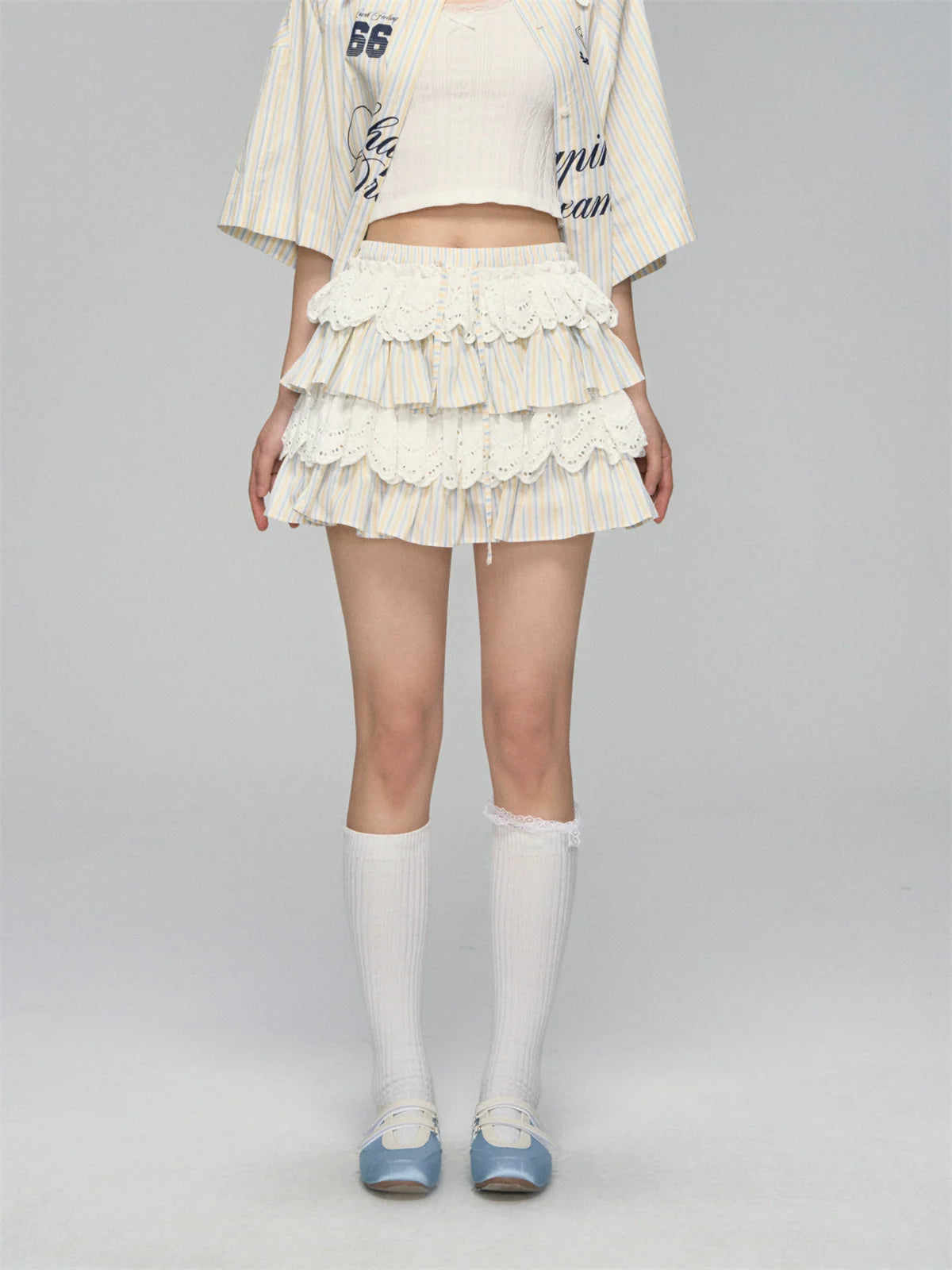 Striped Jersey Shirt Coat & Skirt Set