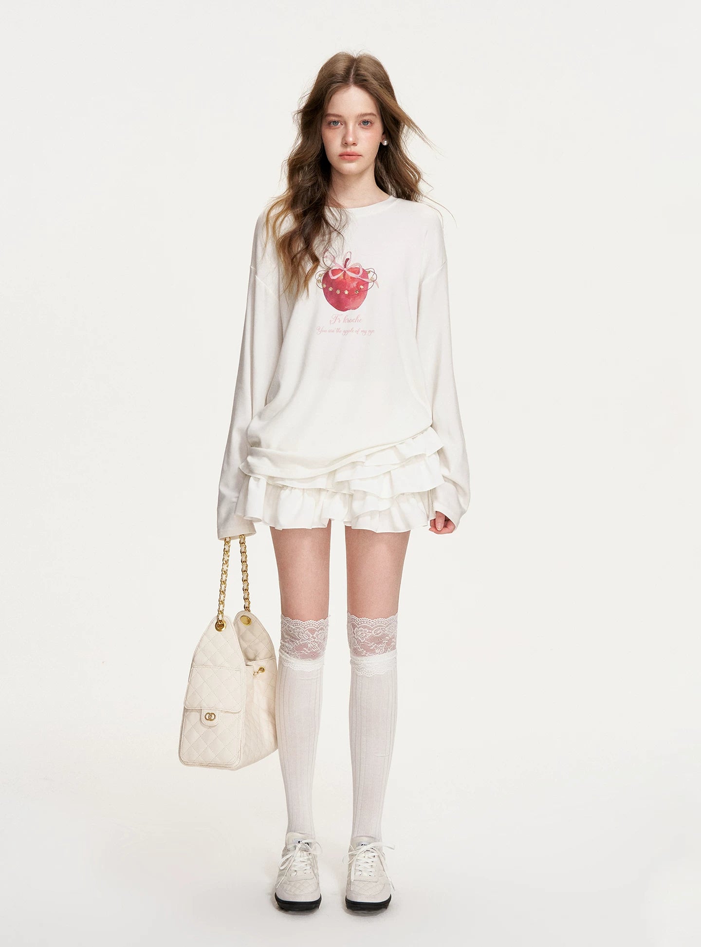 Apple Printed Bow Sequin T-Shirt