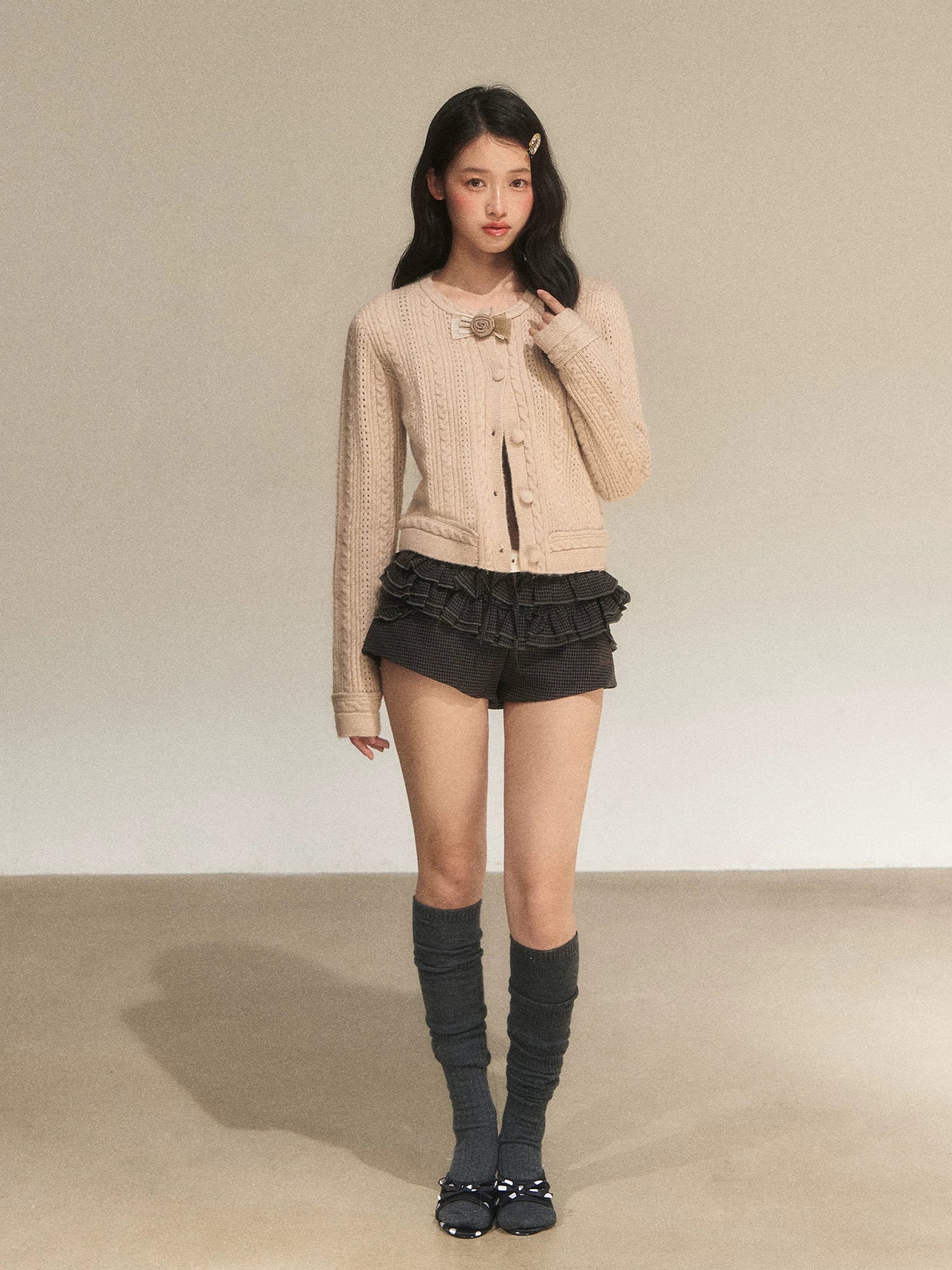 Light Brown Knit Cropped Cardigan