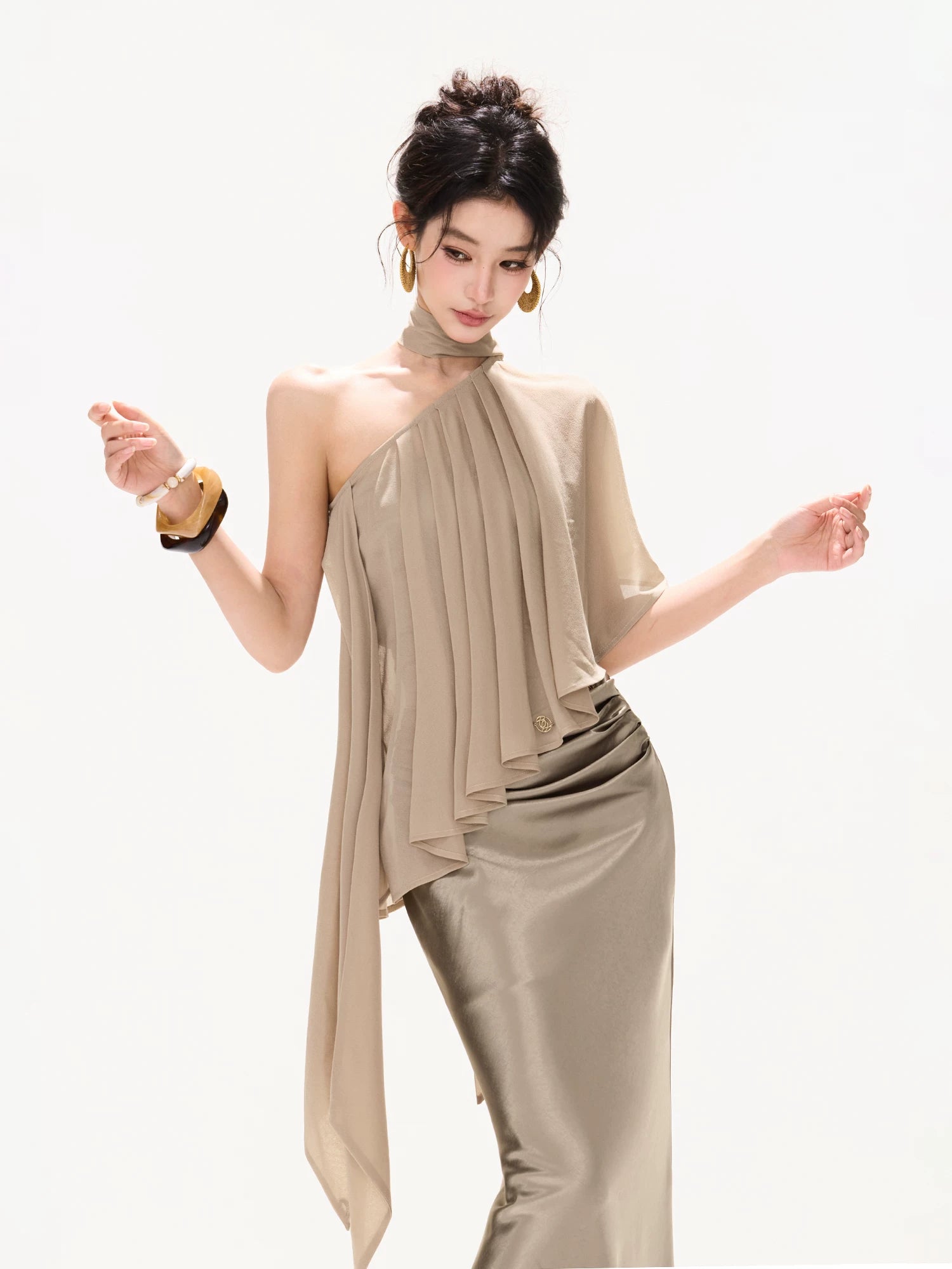 Asymmetrical Chiffon Halter Top