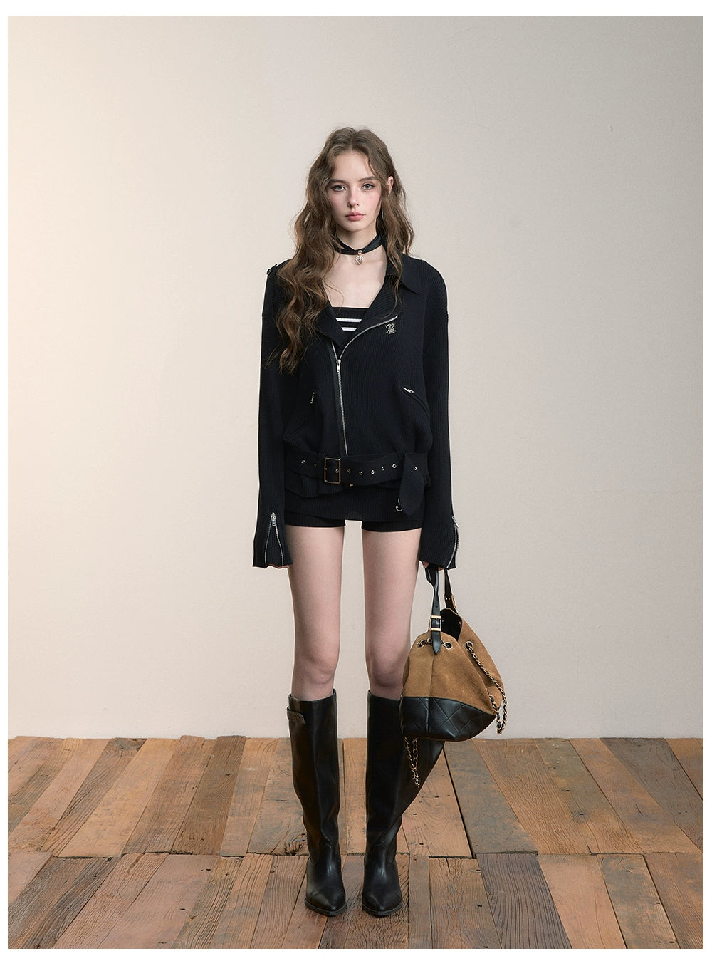 Black & Off-white Heavy Zip Knit Jacket