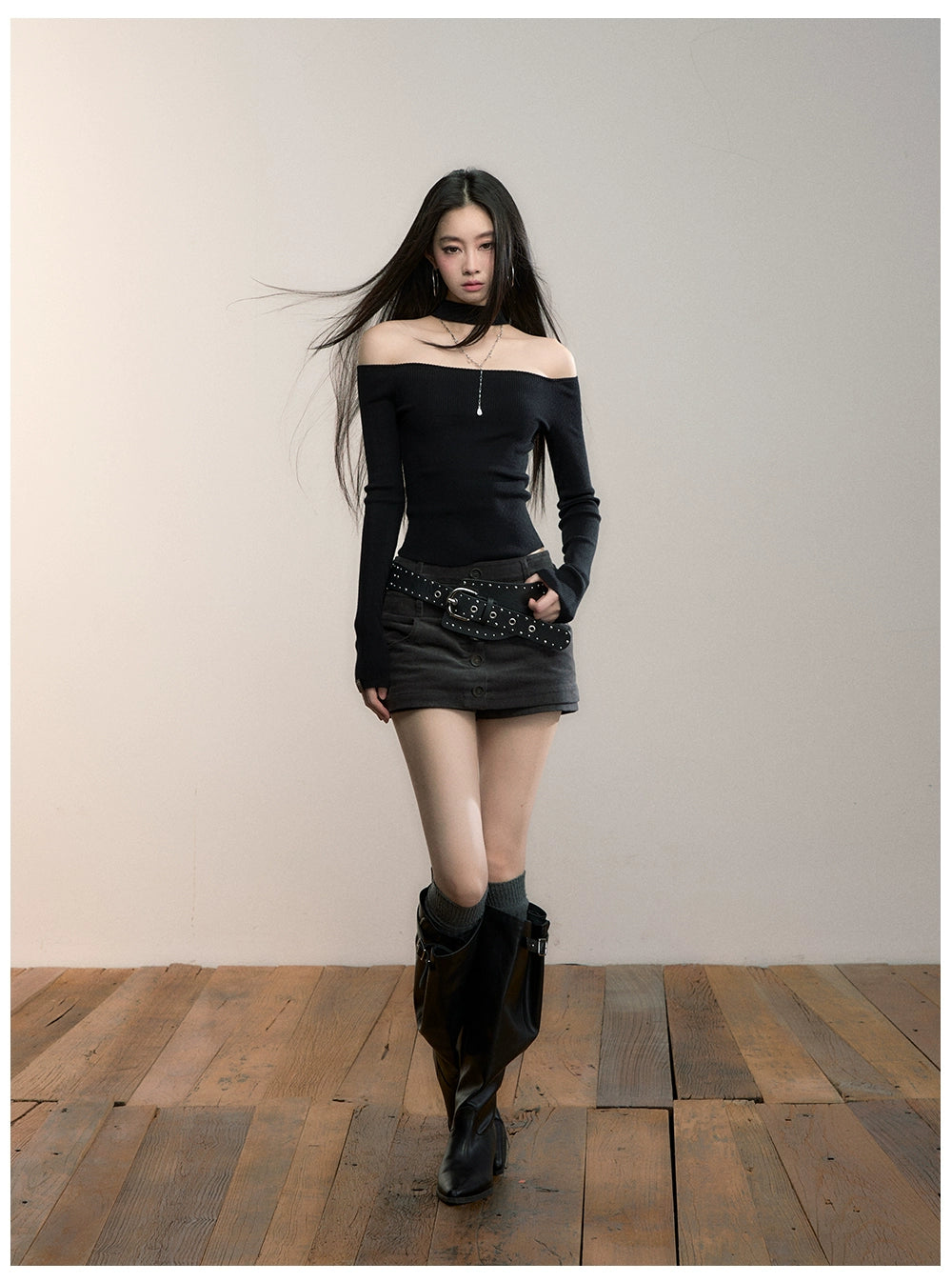 Rib Knit Off-Shoulder Two-Way Top