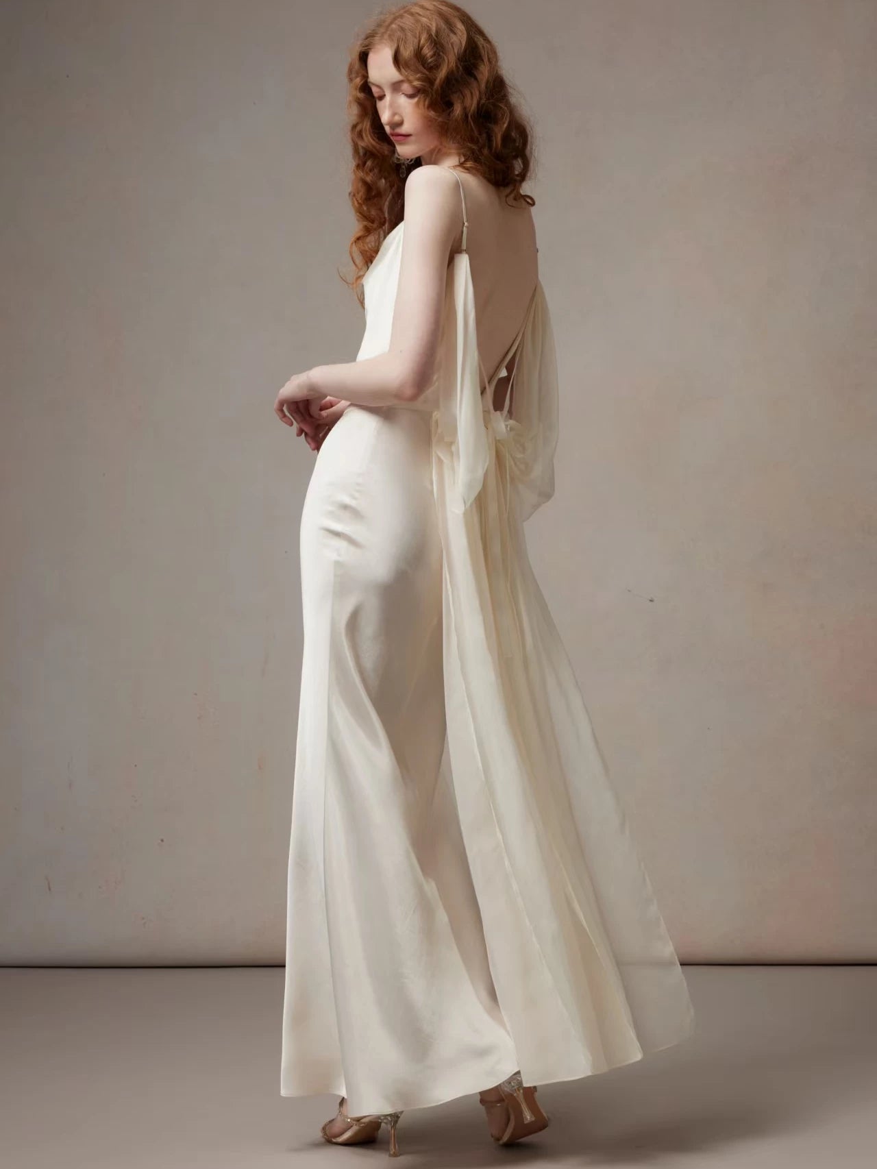 Beige Satin Drape Dress