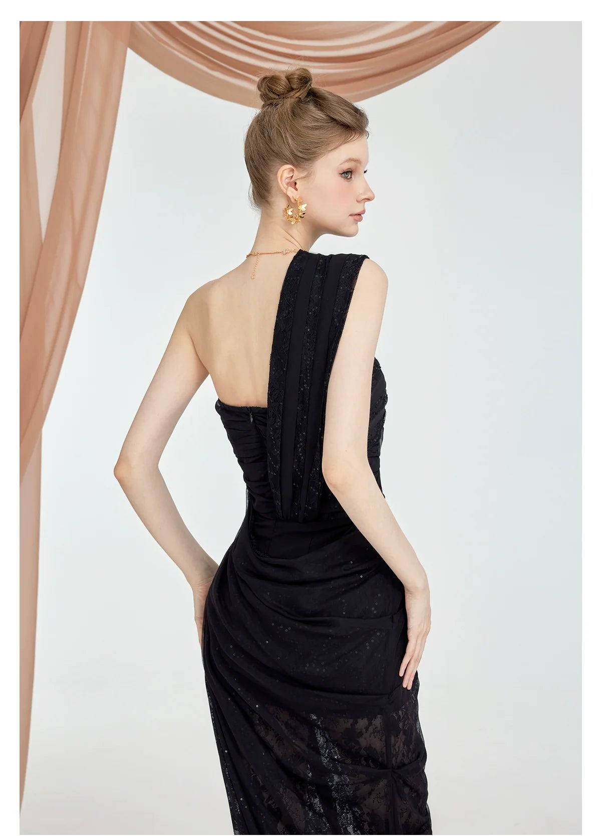 Lillian Lace Chiffon Mesh Knot Dress