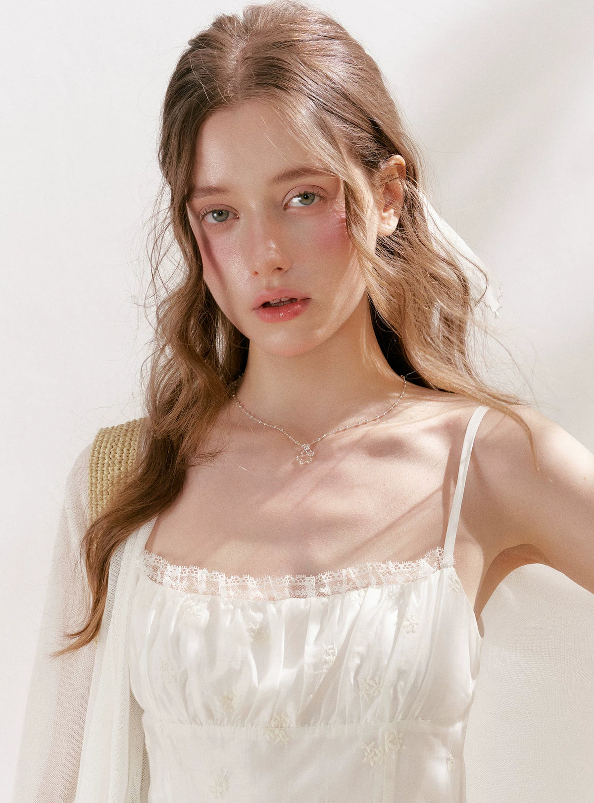 Apricot Embroidered Lace Midi Dress