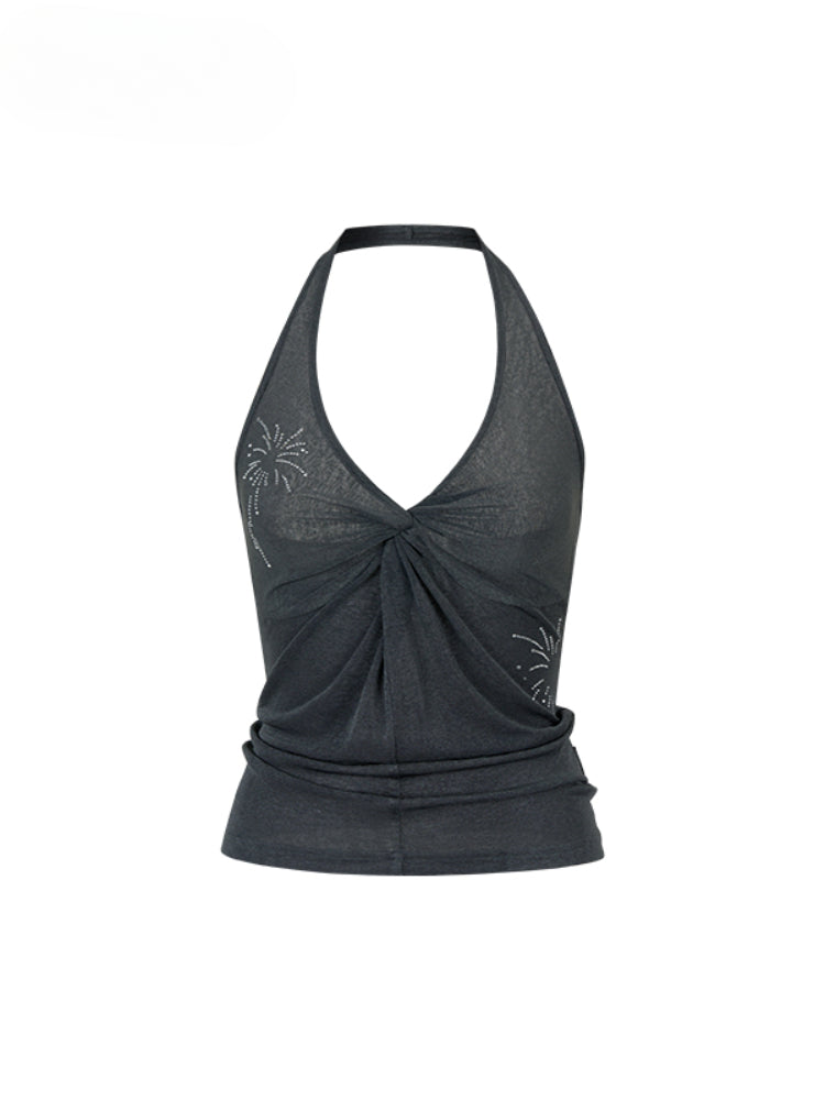 Rhinestone Halter Acetate Vest