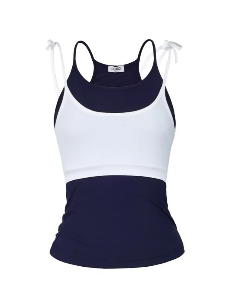 Two-Tone Layered Strap Tank Set