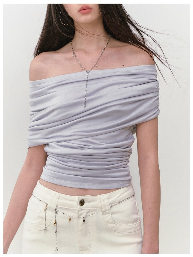 Rhinestone Off-the-Shoulder Pure-Desire Style T-shirt