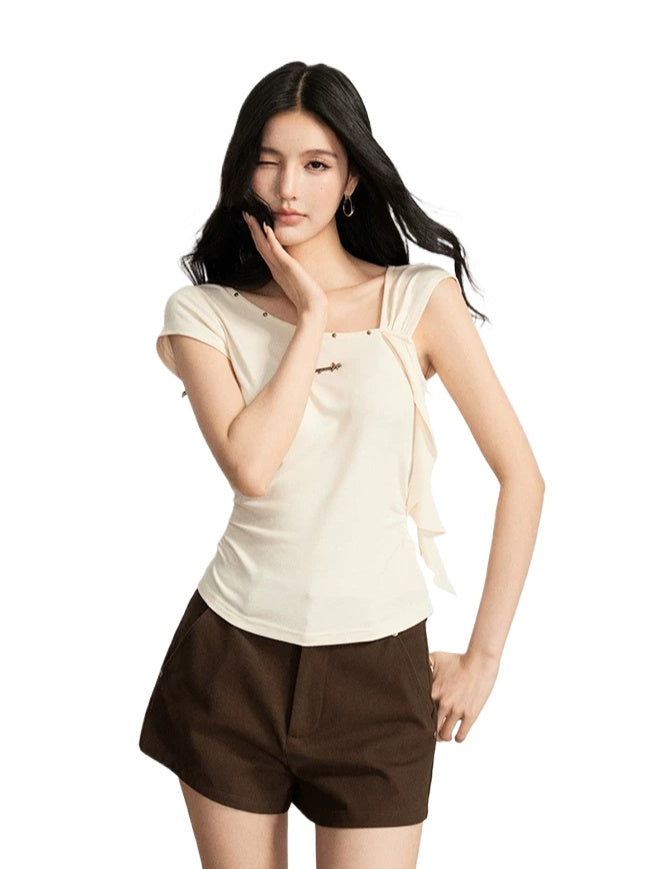 Asymmetric Draped Slim T-Shirt