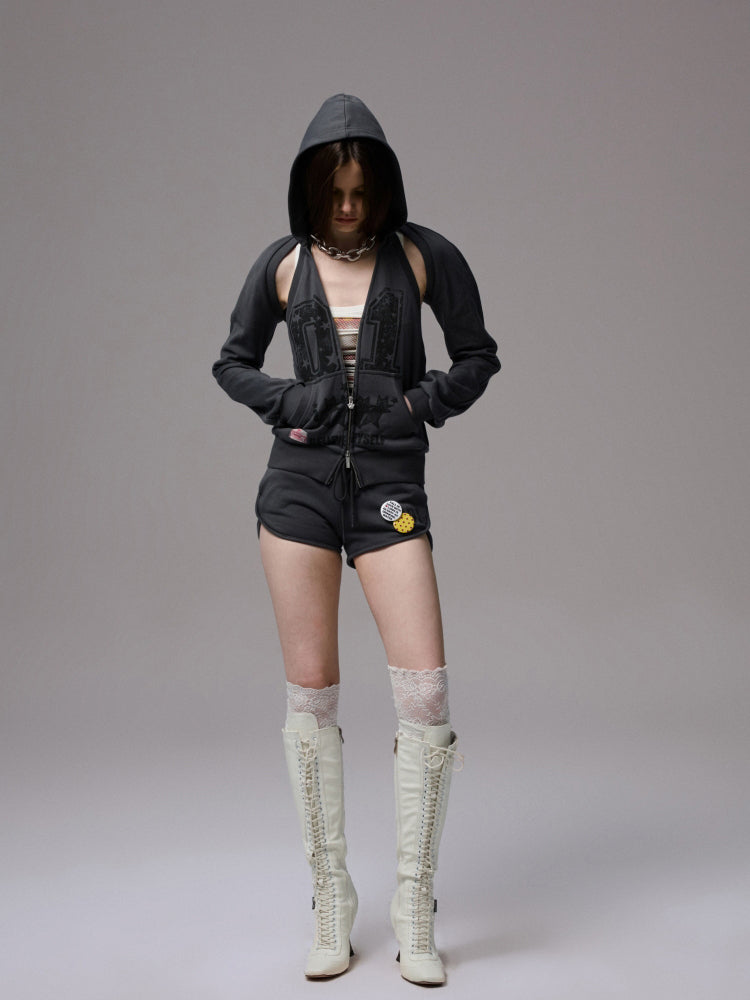 Hooded Backless Vest & Hoodie Set