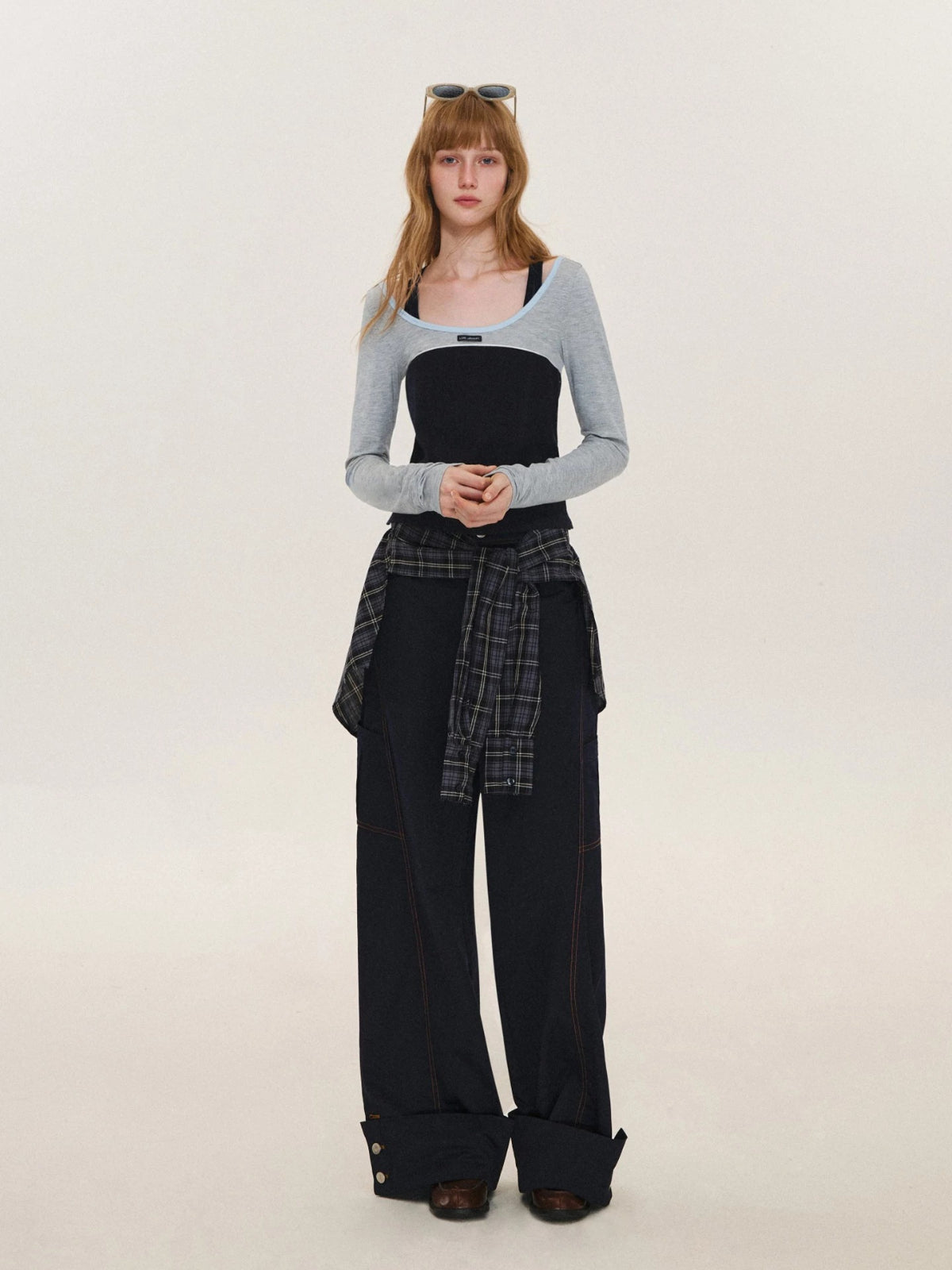 Ballet Contrast U Neck Layered Top