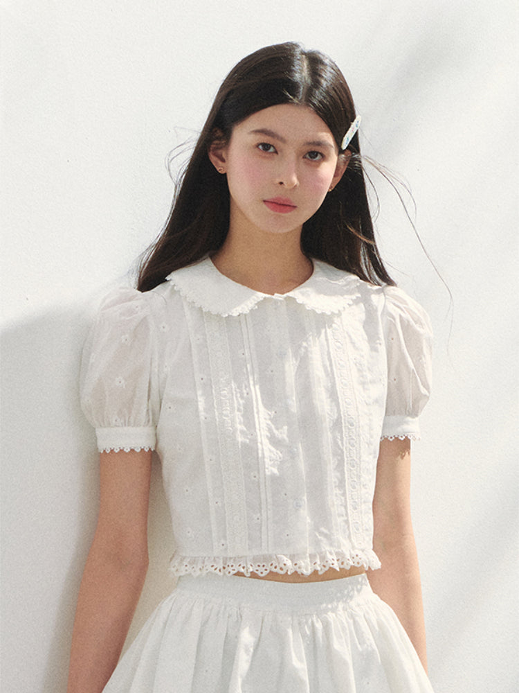 White Cotton Embroidered Shirt & Skirt Set