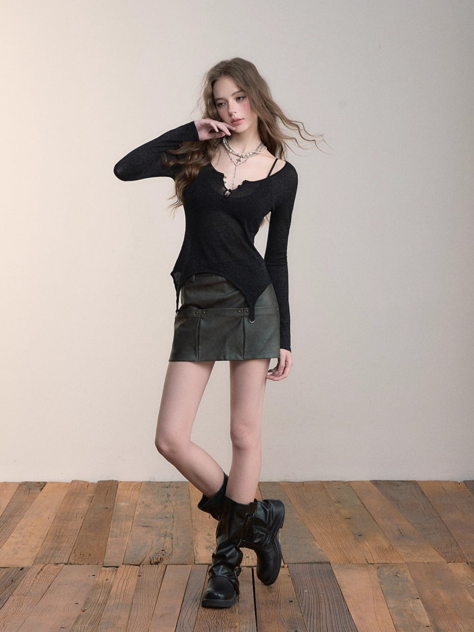 Sculpted Waist Wool Knit Blouse