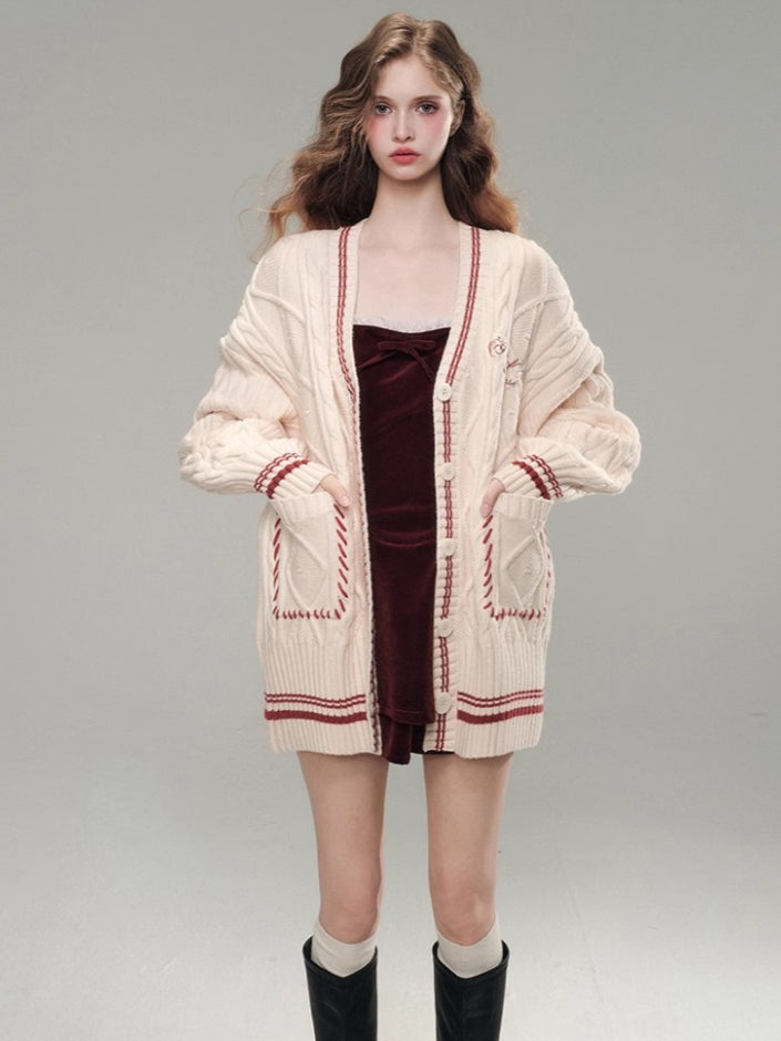 V-neck Embroidered Knit Cardigan