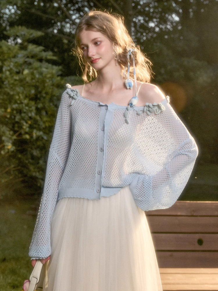 Cool Ice Silk Flower Hollow Cardigan