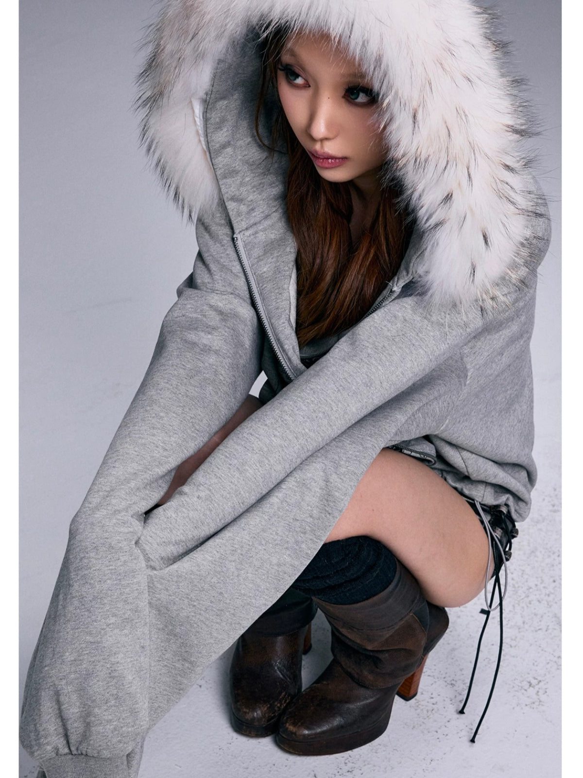 Hooded Fur Collar Oversized Jacket
