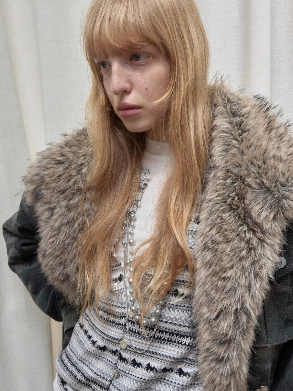 Fair Isle Pony Jacquard Drawstring Knit Cardigan