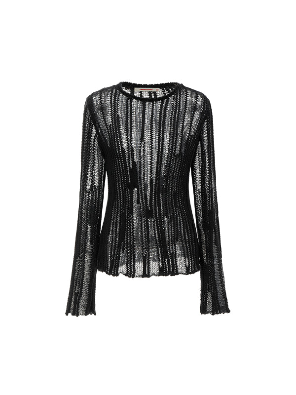 Black & Gray Hollow Knit Sweater