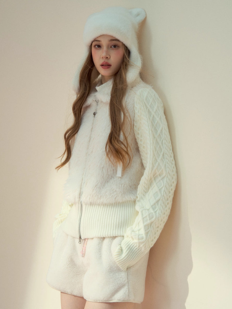 Peter Pan Collar Fleece-Lined Faux-Fur Paneled Jacket