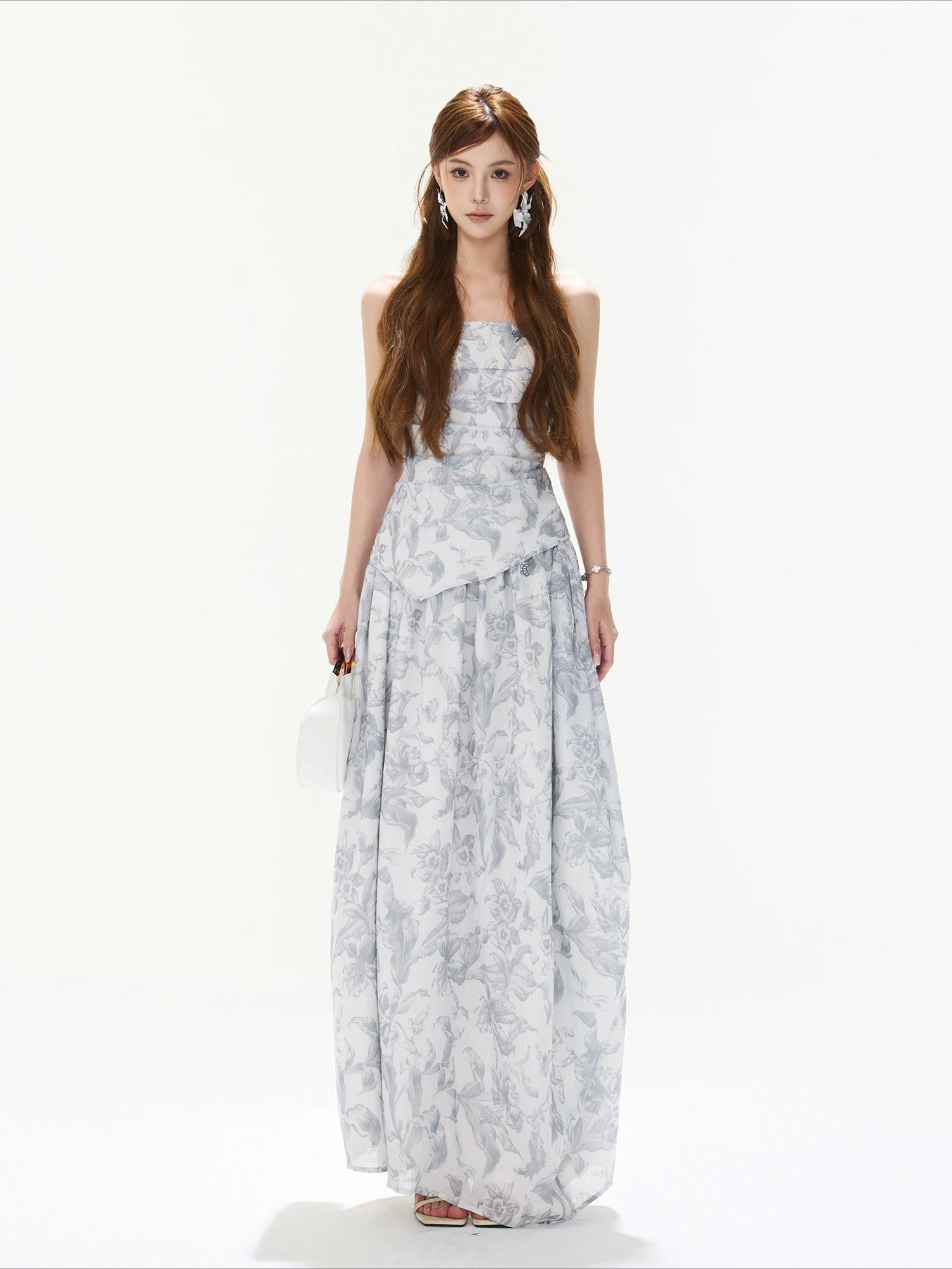 Gray Asymmetric Halter Top & Skirt Set