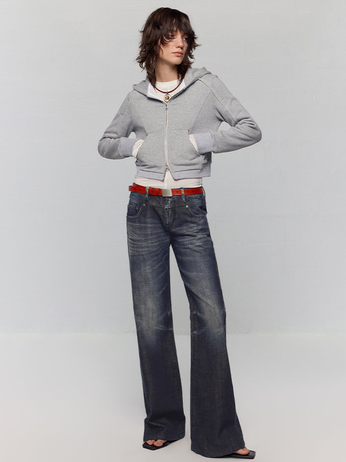 Black-Blue Low-Waist Flared & Bell-Bottom Pants Pants