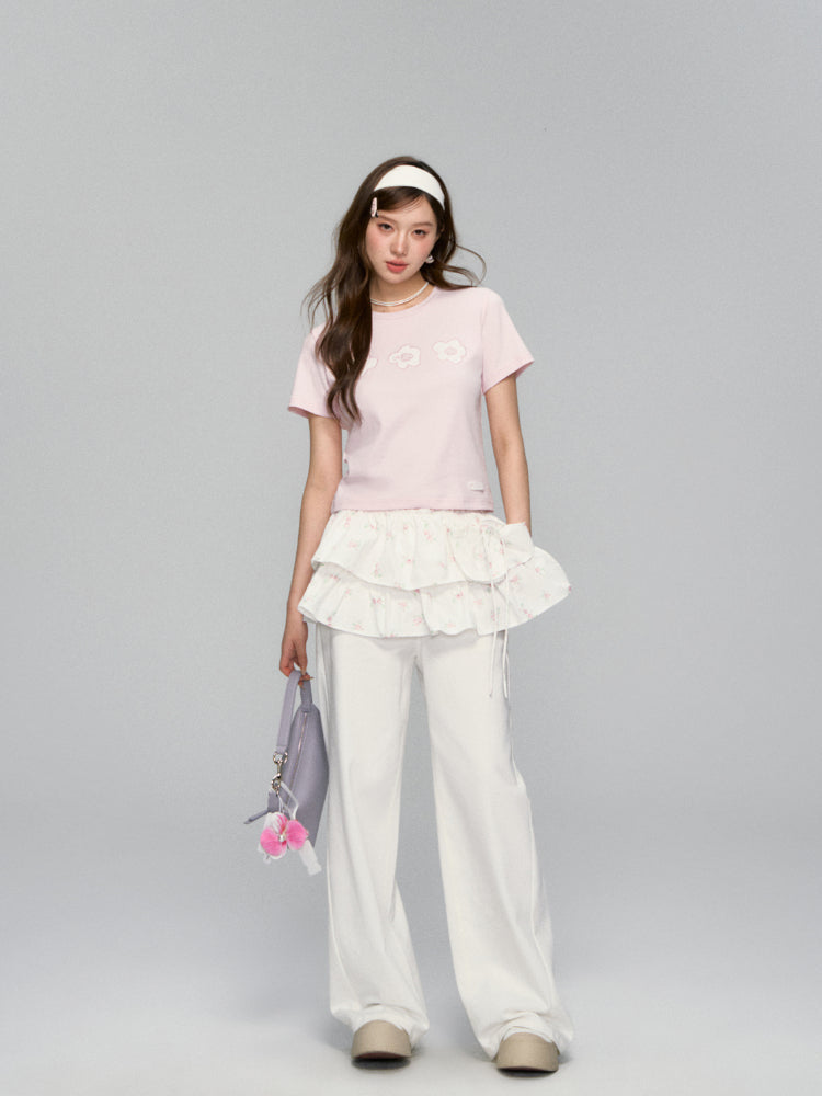 Floral Drawstring Pocket Multi-Layered Cake Skirt