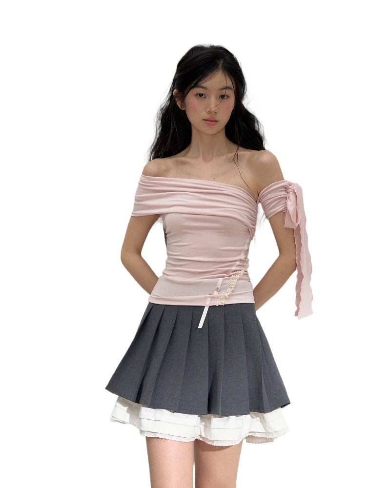 Diagonal Strap Off-shoulder T-shirt