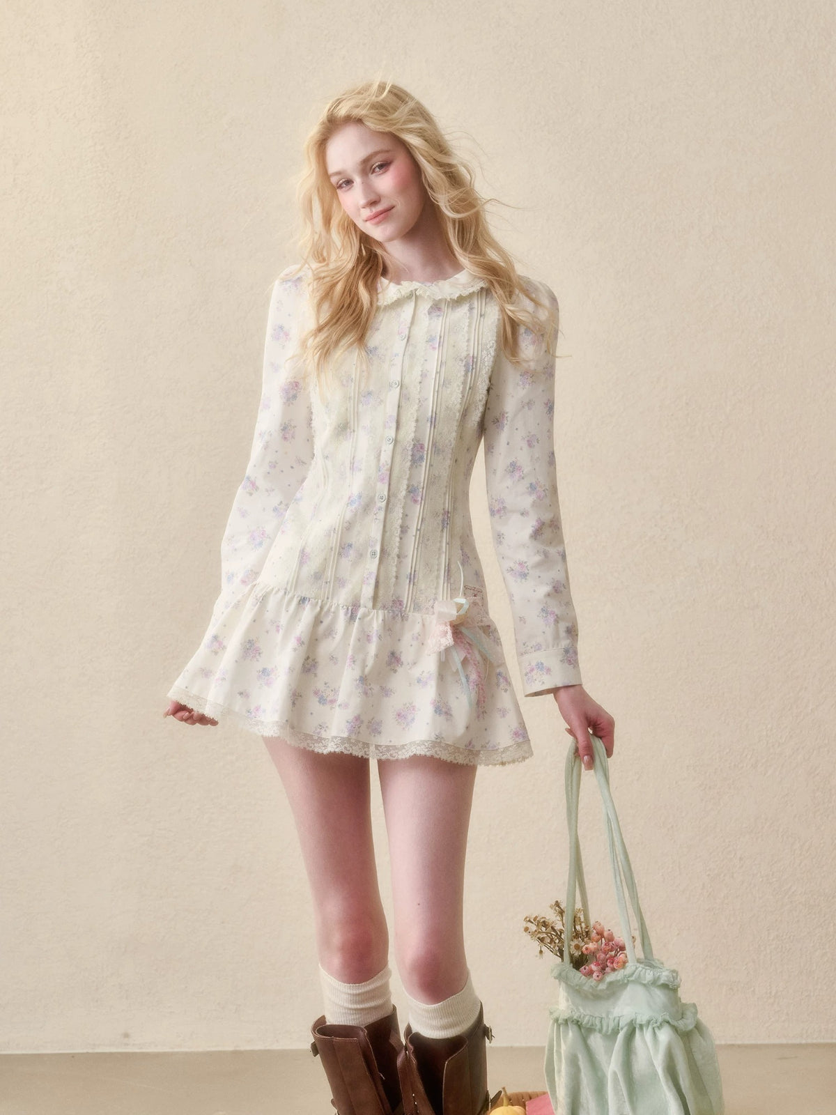 Vintage Floral Waist Mini Dress