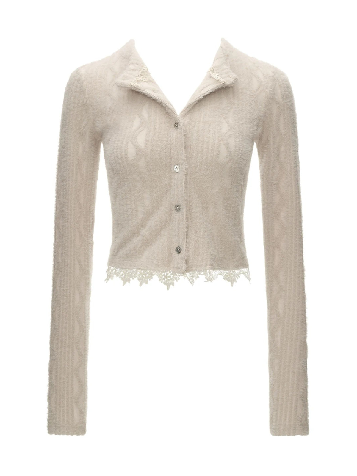 Lace Trim Textured Cropped Cardigan