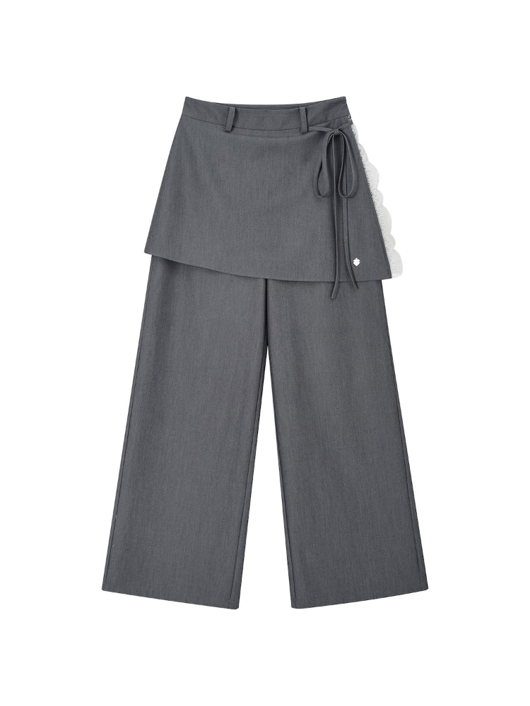 Patchwork Fake Two-Piece Wide-Leg Suit Pants