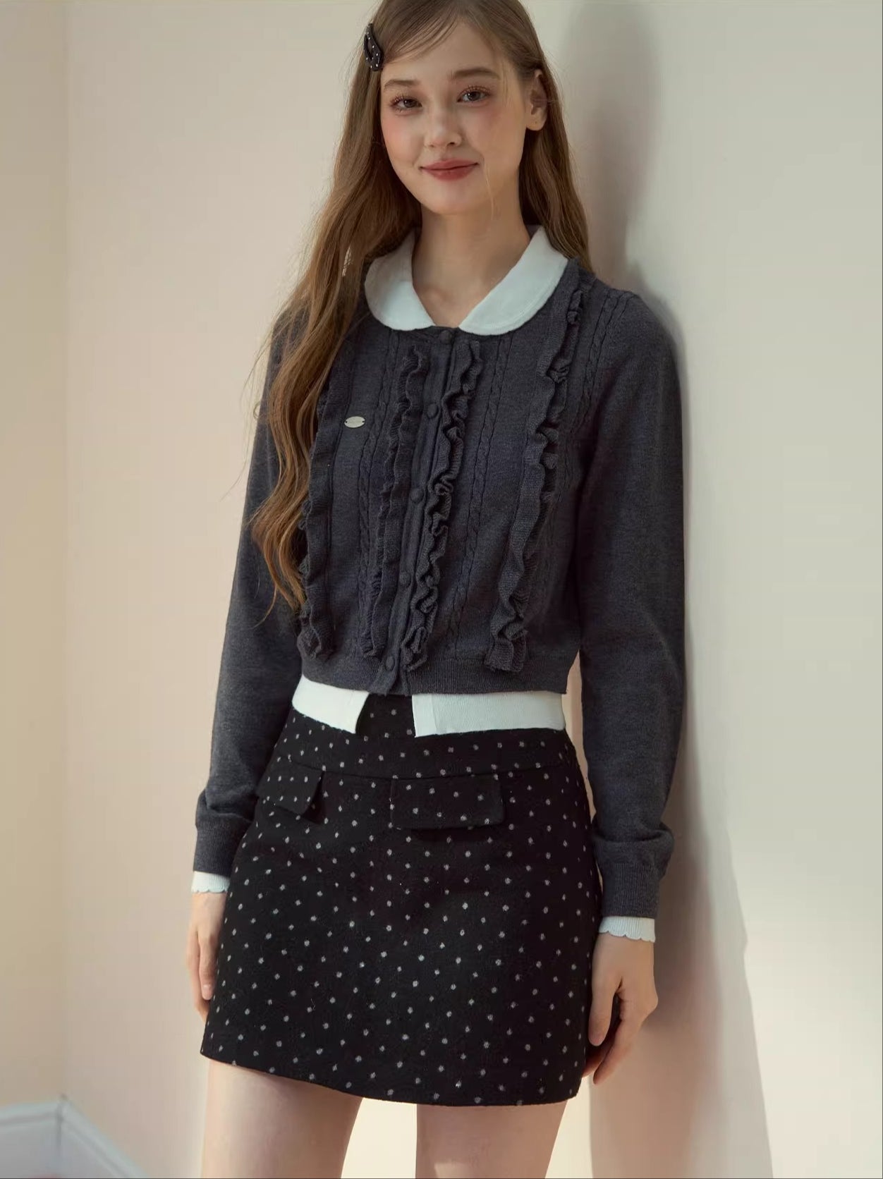 Ruffled Peter-Pan Knit Blouse