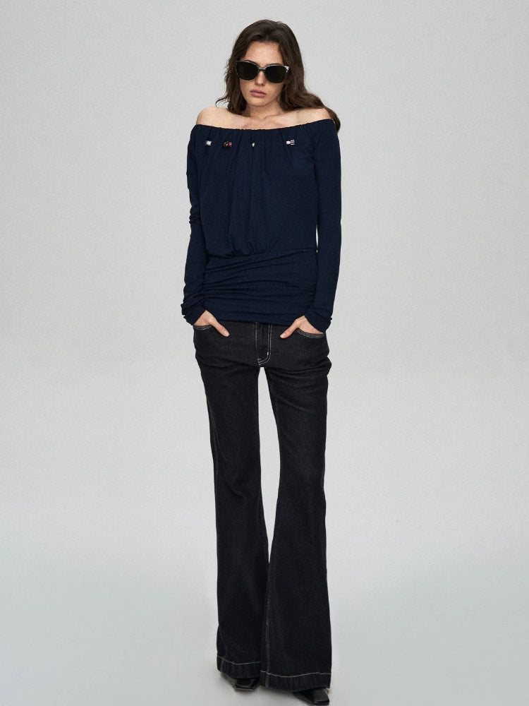 Black Contrast Flared Jeans