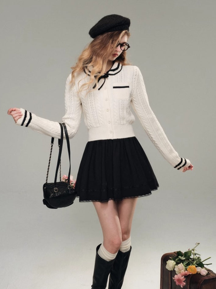 Sailor Doll Collar Knit Cardigan & Skirt Set