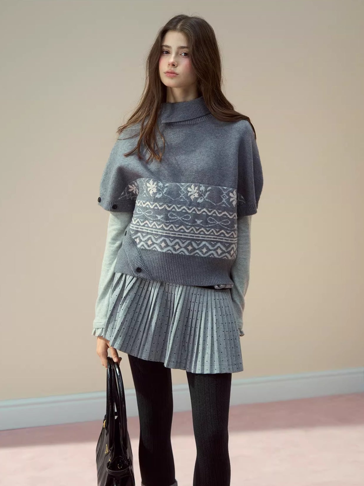 Polka-Dot Bow Pleated Skirt