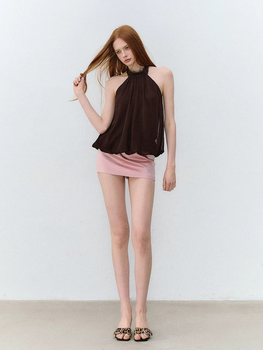 Pleated Halter Chiffon Top