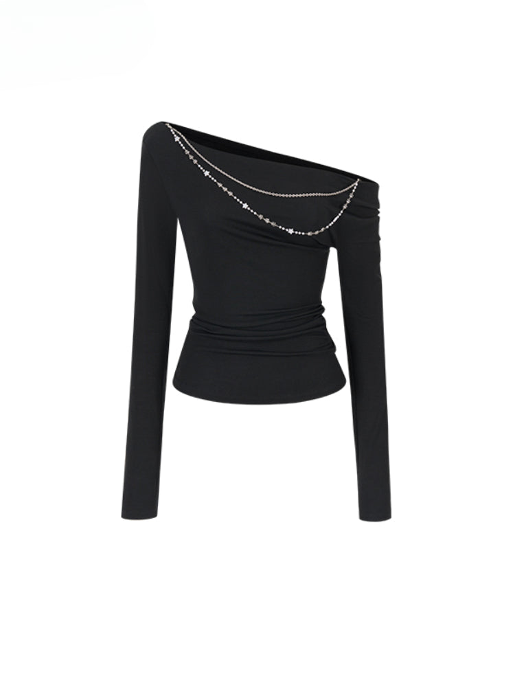 Double-Chain Asymmetric Long-Sleeve T-Shirt