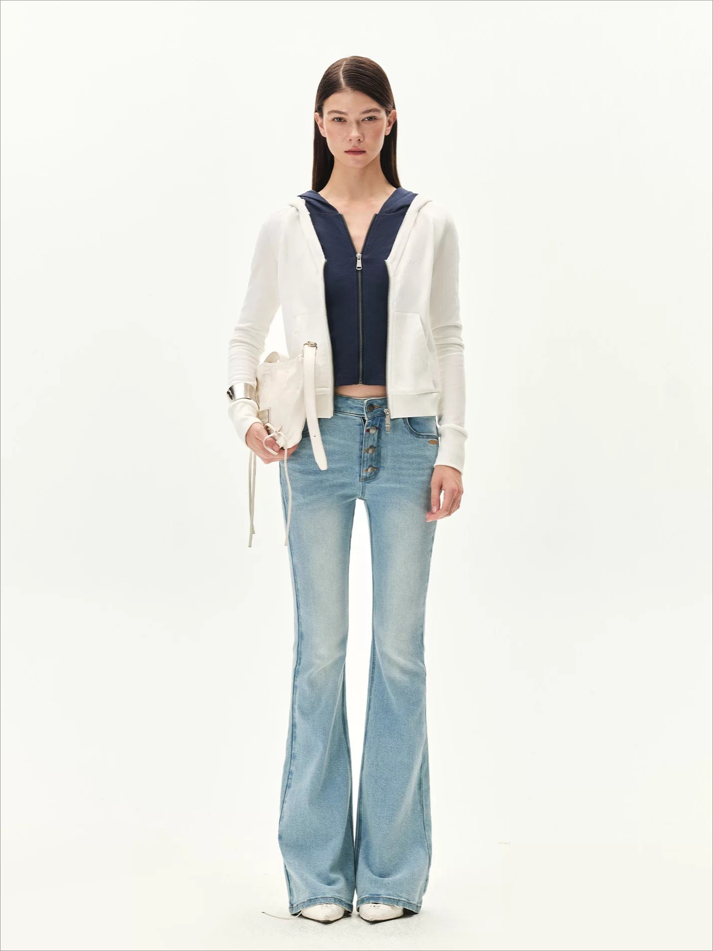 Contrast Double-Placket Hoodie