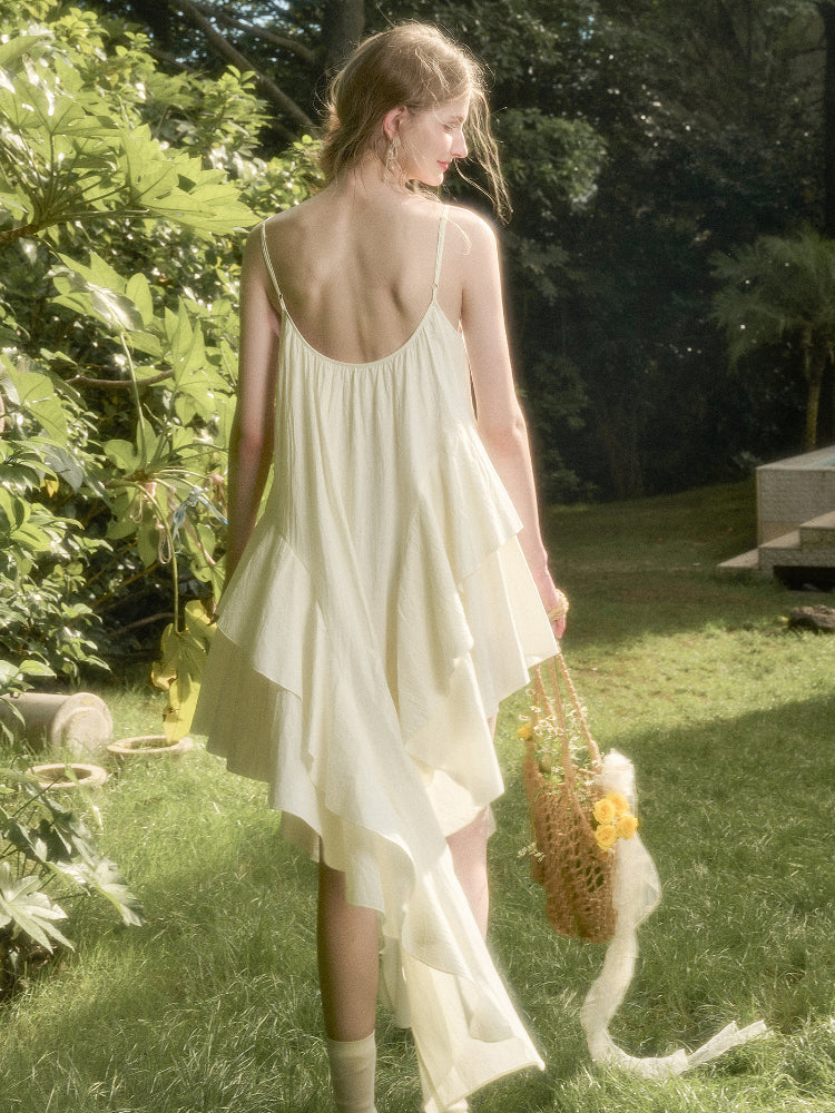 Washed Cotton Irregular Design Slip Dress