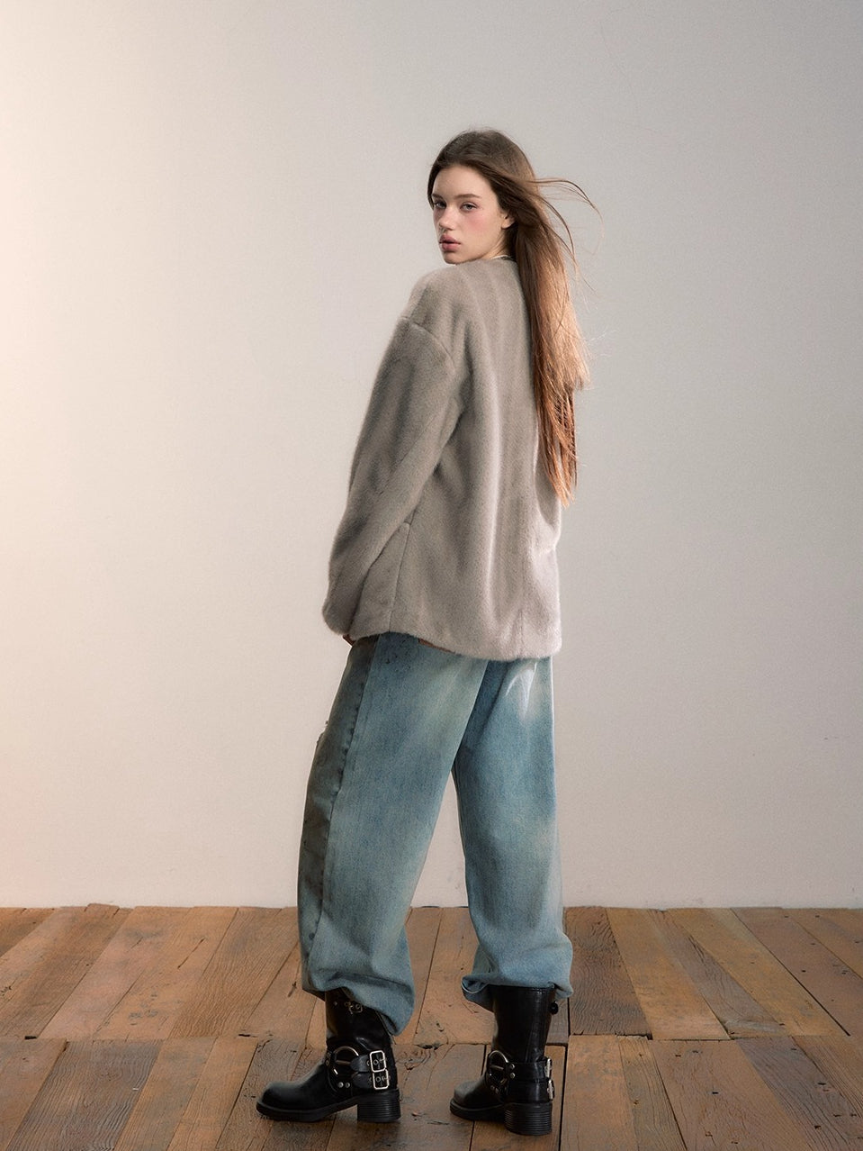 Ombre Faux Fur Pocket Coat