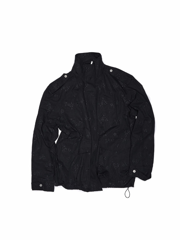 Heavy Embroidery Jacquard Multi-pocket Stand Collar Utility Jacket