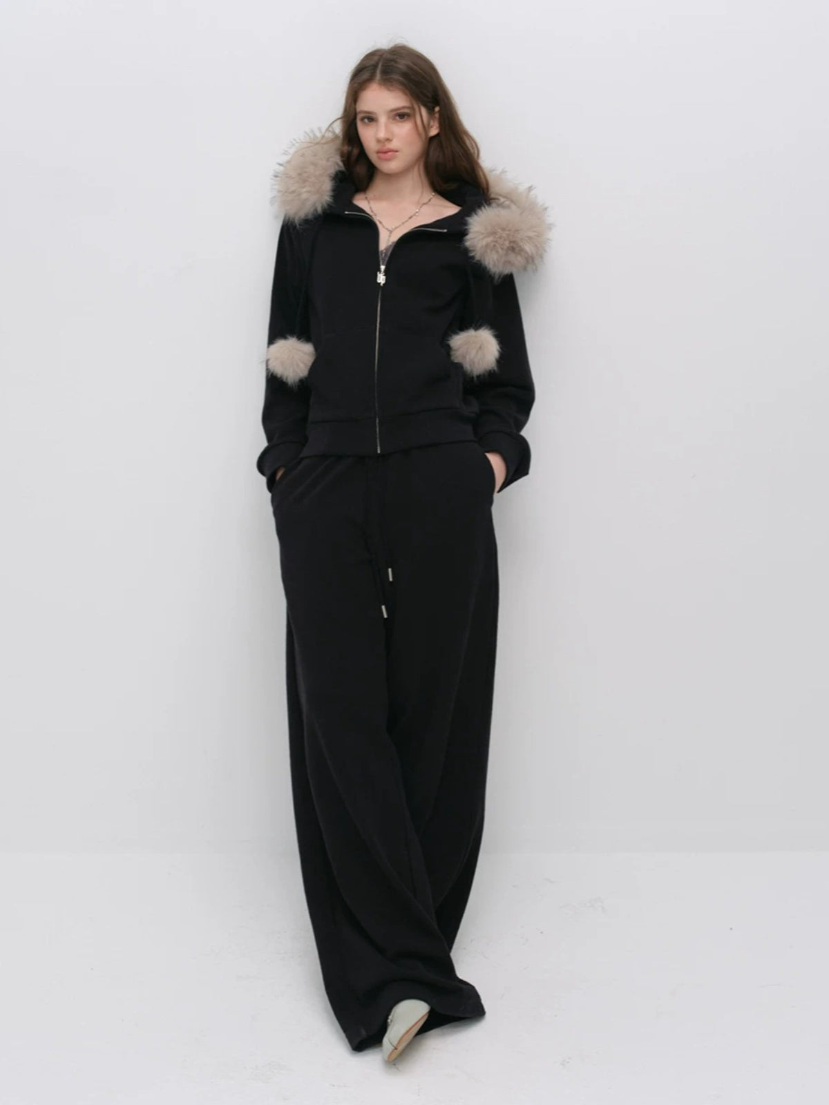 Fur Trim Knit Lounge Set