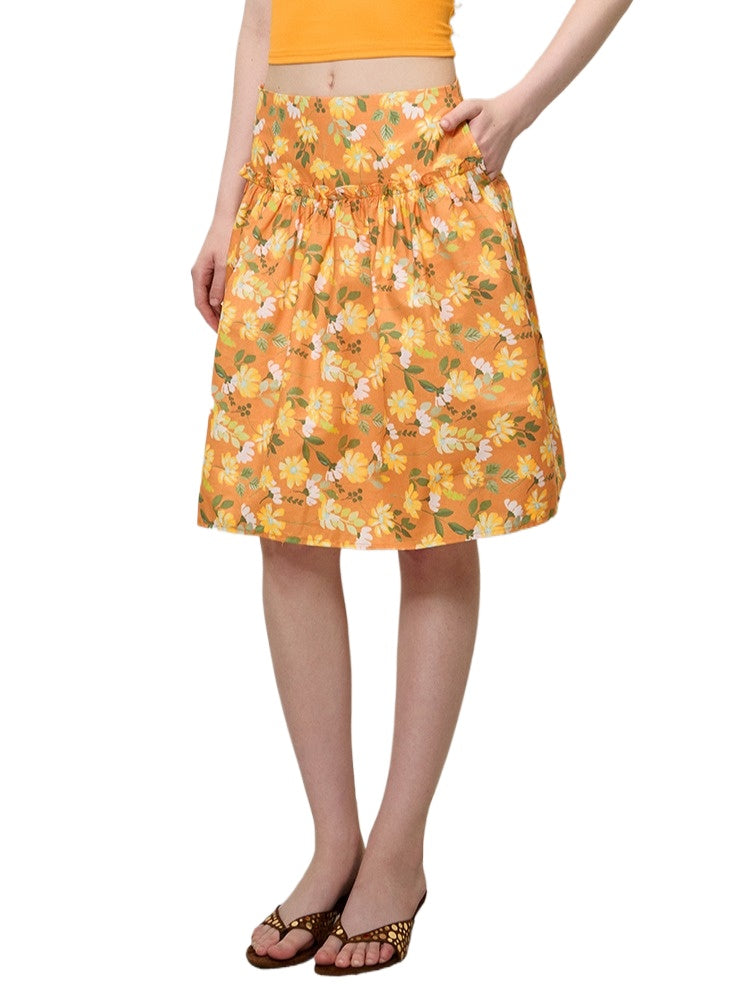 Oil-Paint Midi A-line Skirt