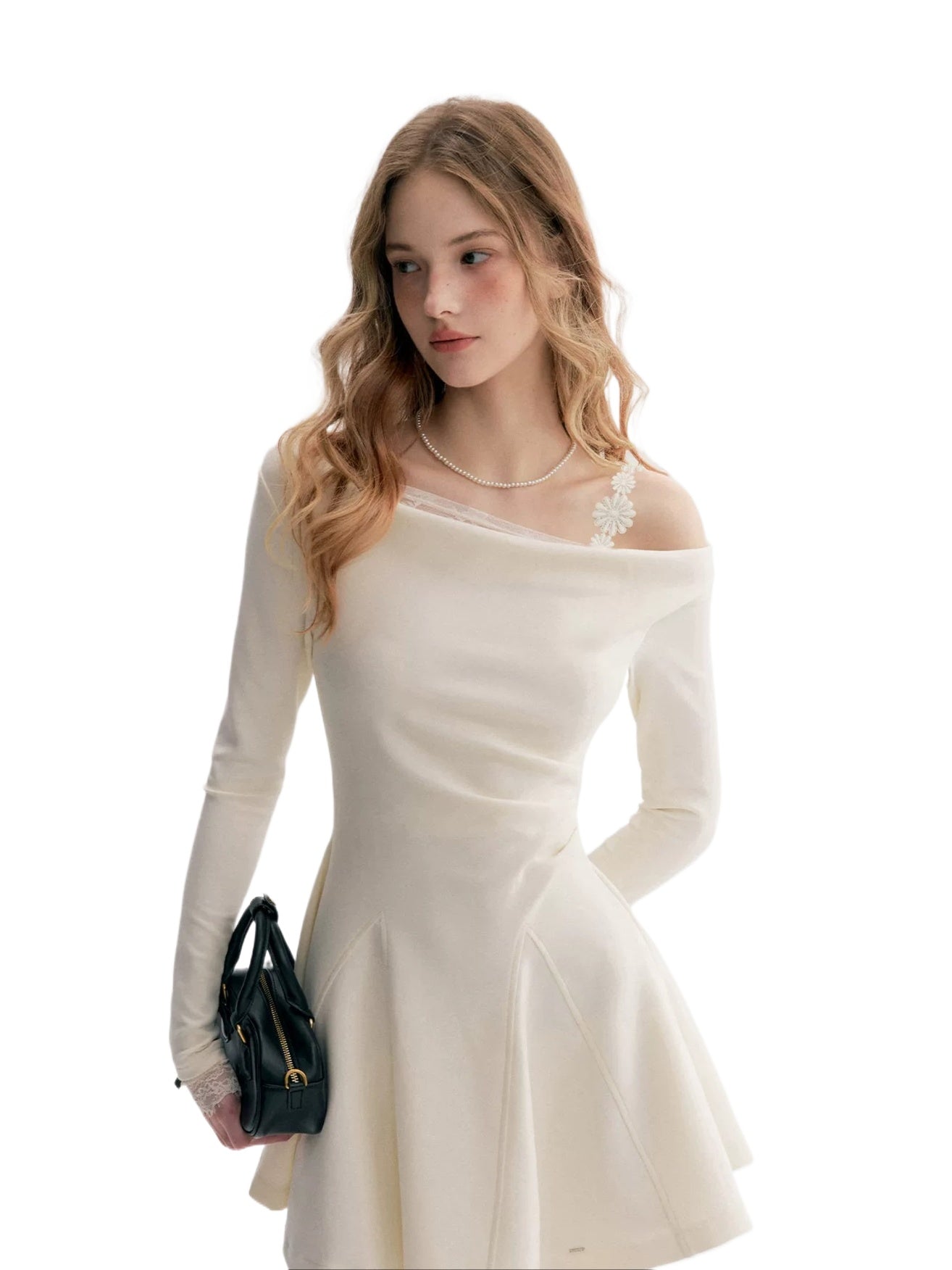 Beige Lace Off Shoulder Dress