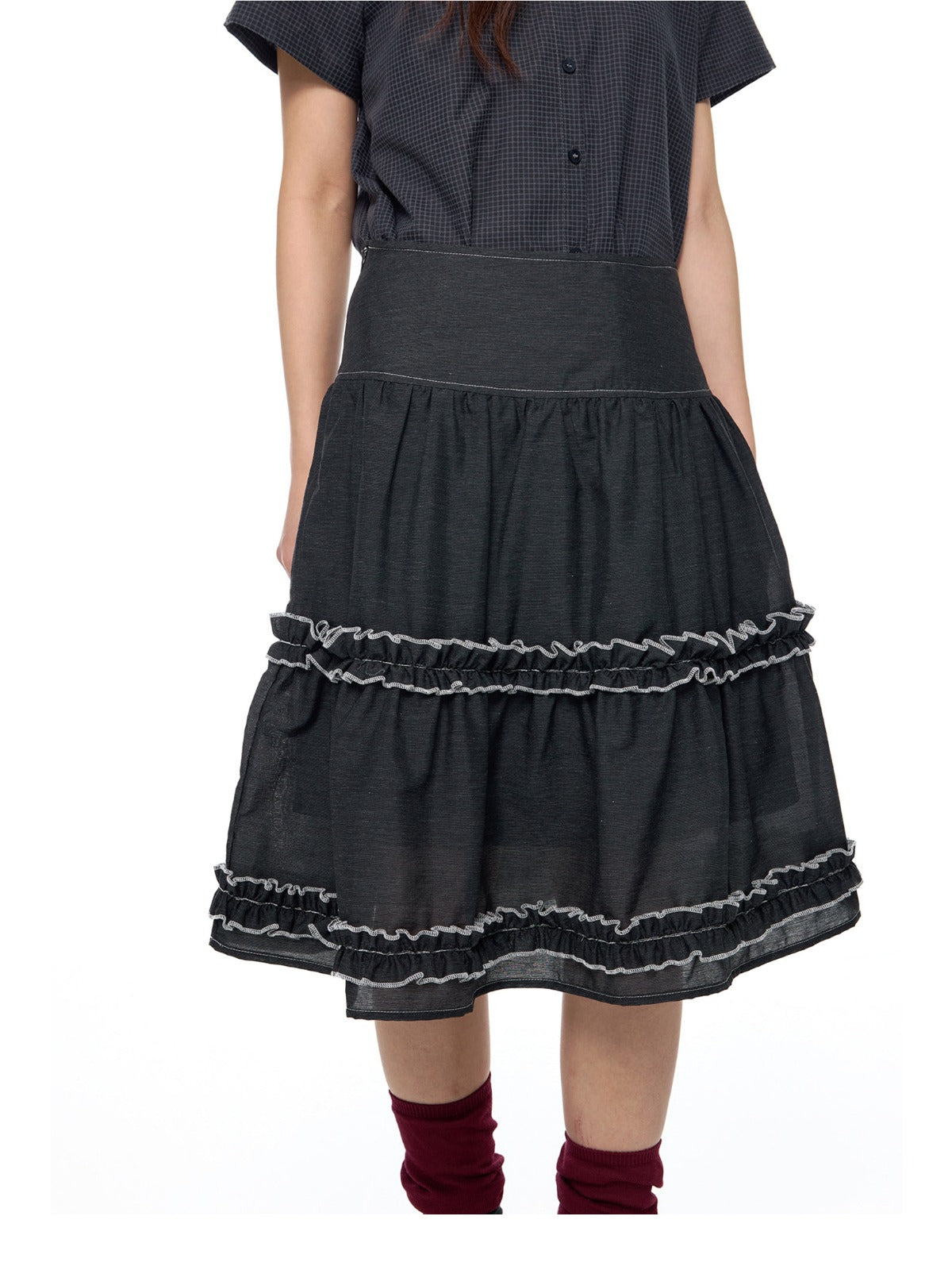 Ruffle Layered Midi Skirt