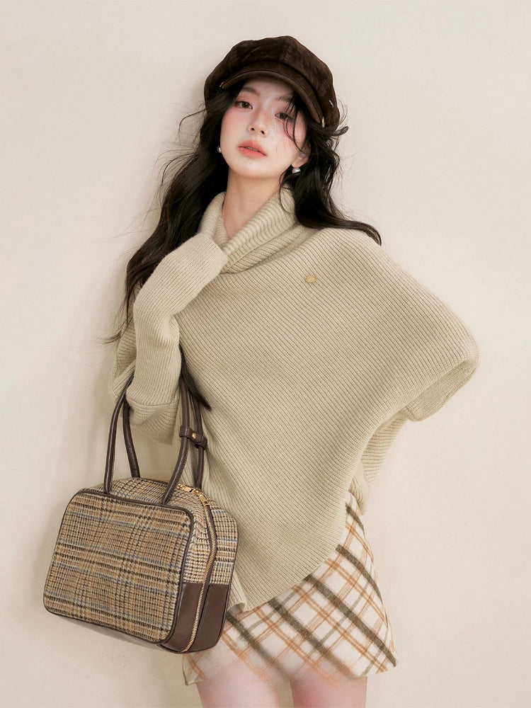 Apricot Batwing Turtleneck Sweater