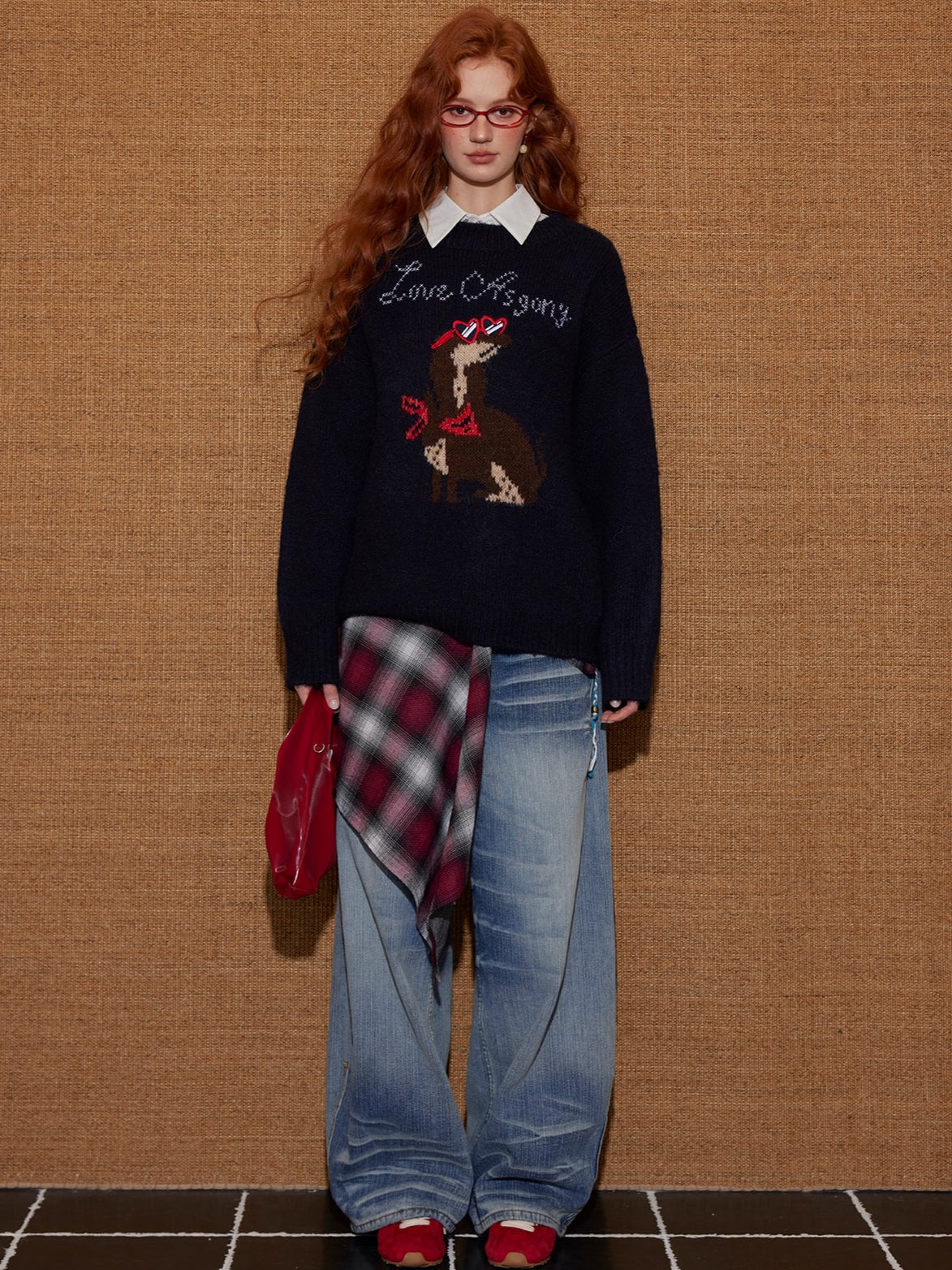 Animal Jacquard Embroidered Knit Sweater
