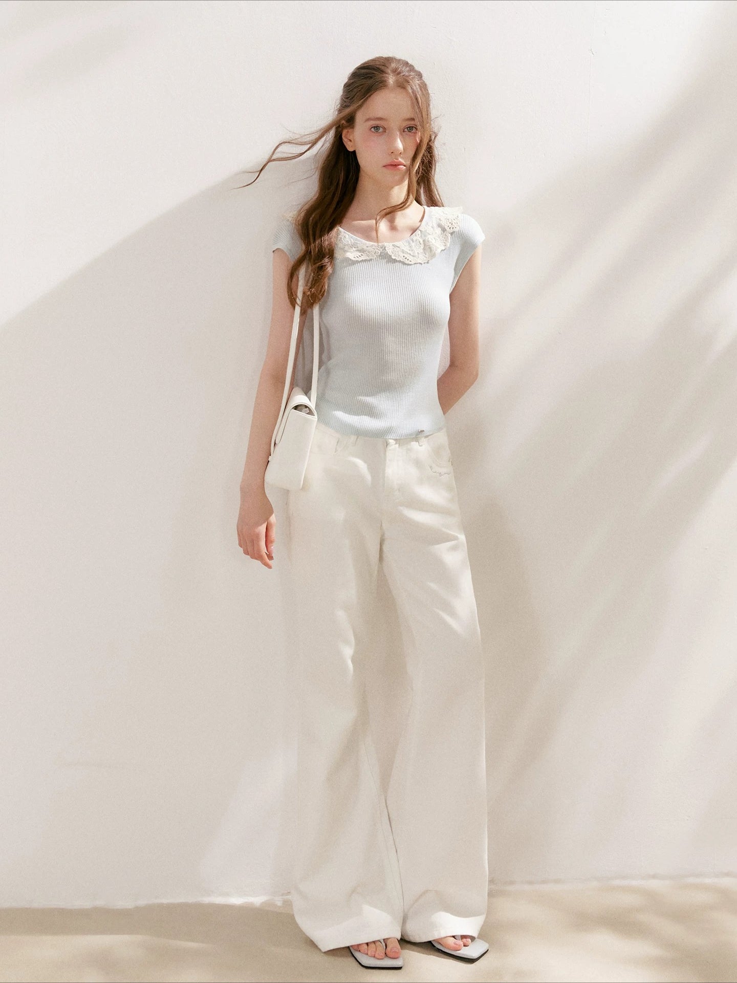 Lace-Collar Knit T-Shirt