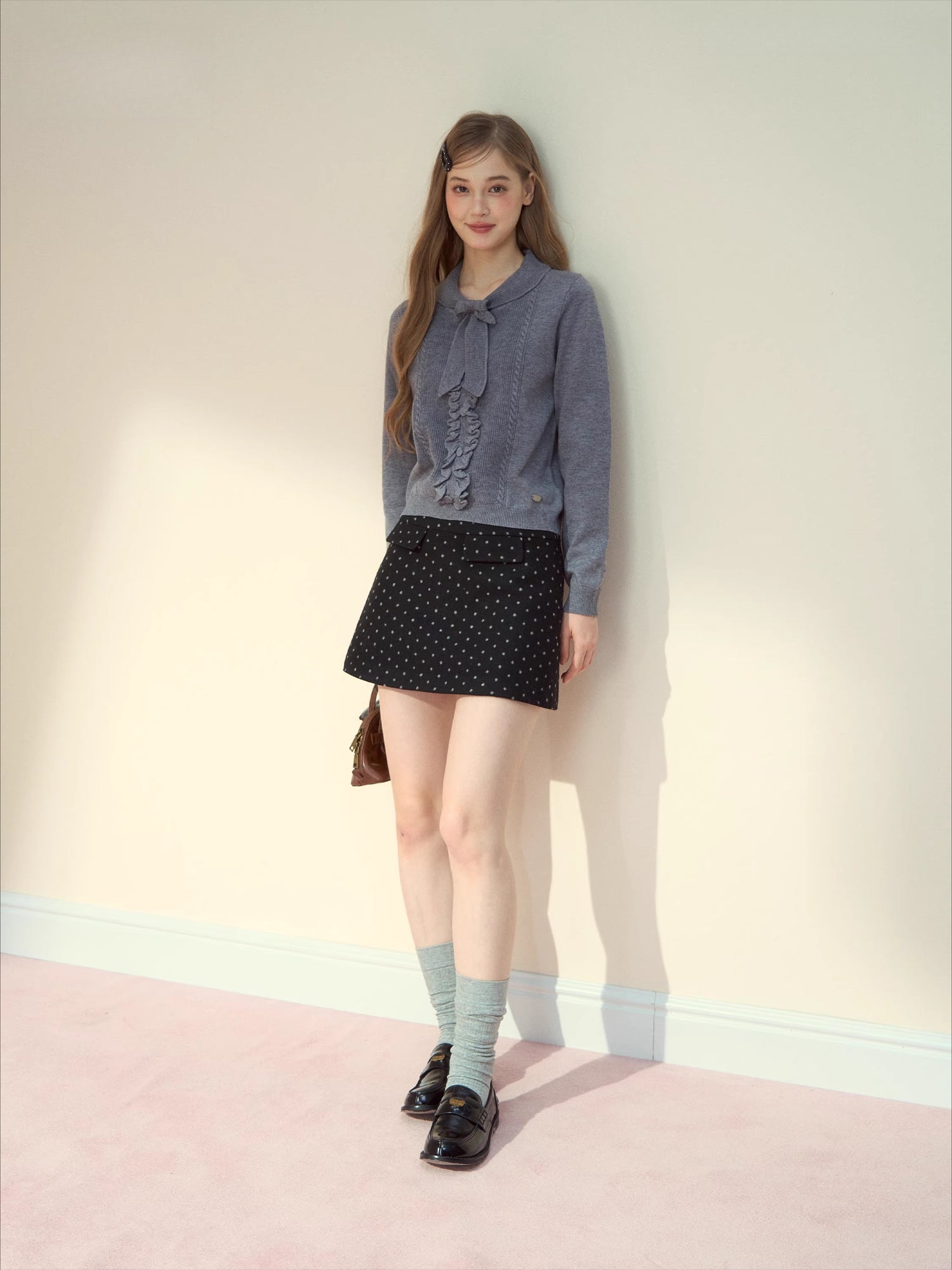 Ruffle-Tie Knit Peter-Pan Collar Sweater