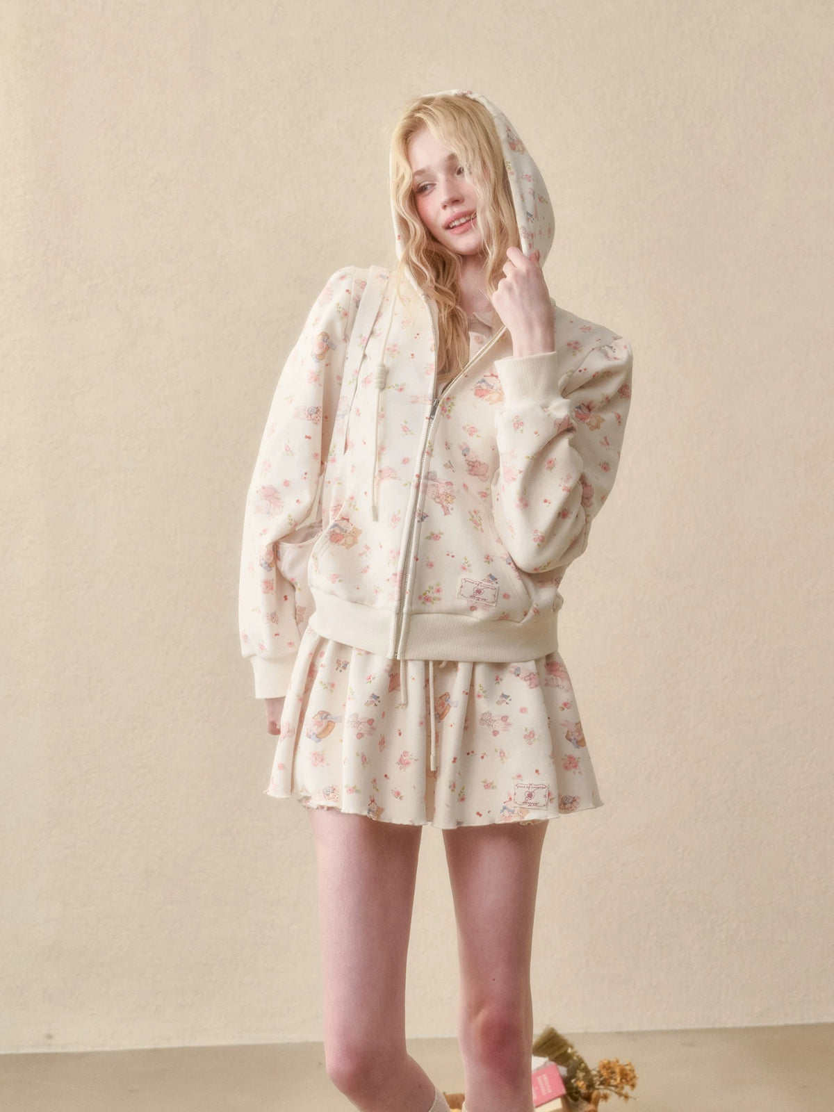 Bunny Print Hoodie Skort Set