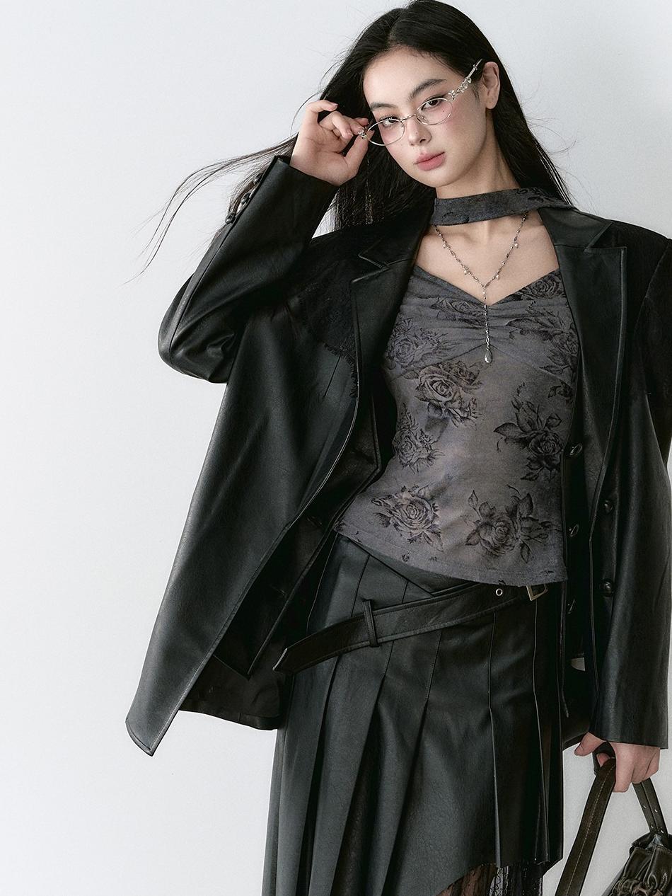 Structured Laced Leather Blazer